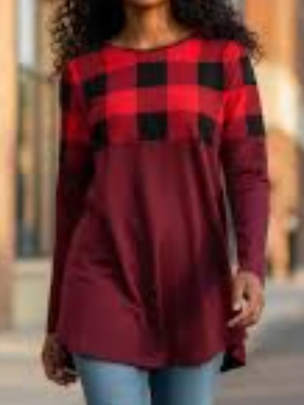 New Women's Zenana Buffalo Plaid Red & Black Relaxed Fit Tunic Top Sz L